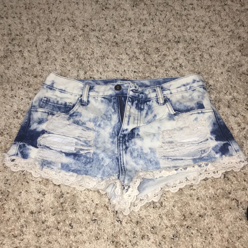 Blue stone washed jean shorts